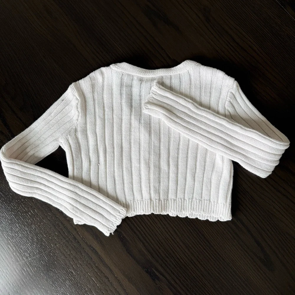 Art Class Cream Ribbed Knit Girls Cardigan Medium (8)
